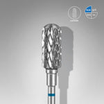 Close-up of STALEKS Carbide Nail Drill Bit Safe Rounded Cylinder Blue EXPERT - 6mm head diameter, 14mm working part
