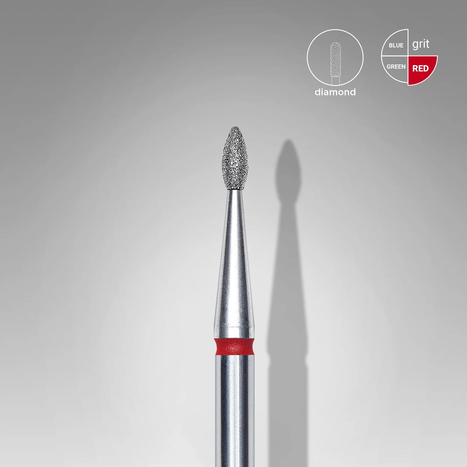 Close-up of STALEKS Diamond Nail Drill Bit Drop Red - 1.6mm head diameter, 4mm working part