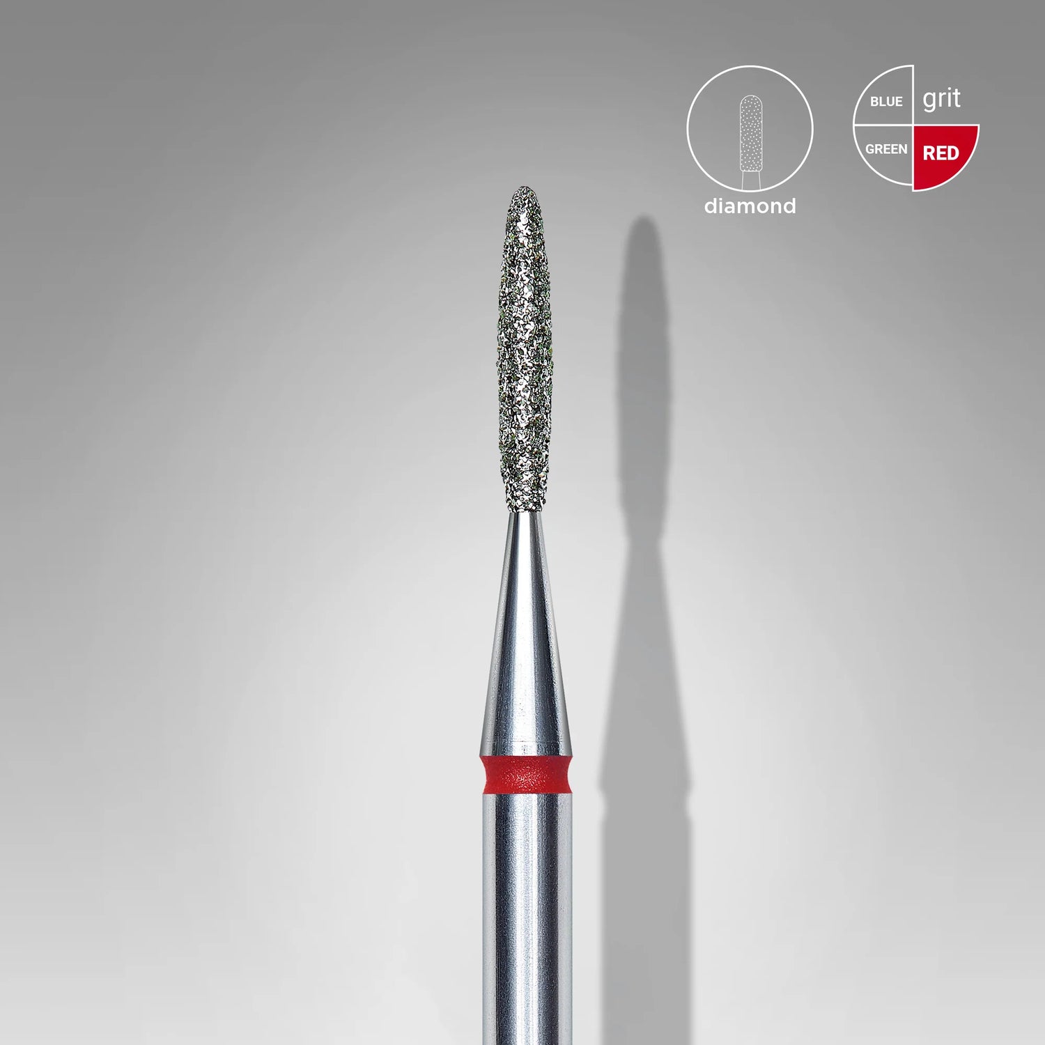 Close-up of STALEKS Diamond Nail Drill Bit Flame Red - 1.4mm head diameter, 8mm working part