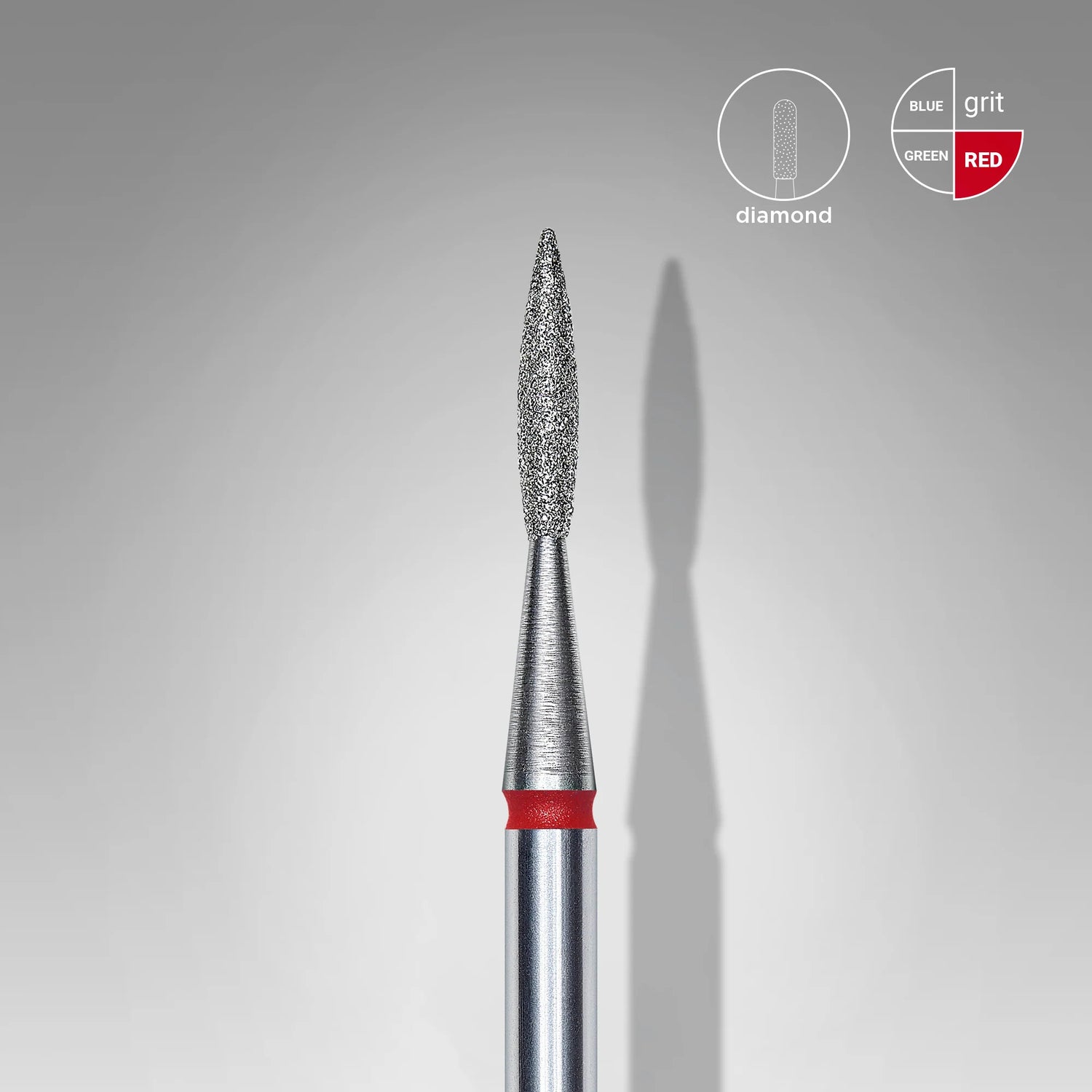 Close-up of STALEKS Diamond Nail Drill Bit Pointed Flame Red - 1.6mm head diameter, 8mm working part