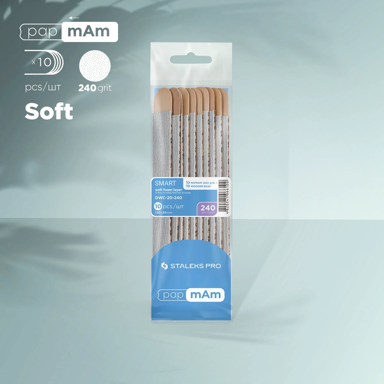 STALEKS Disposable Nail Files PapmAm (Soft Base) - 240 Grit on Wooden Base.