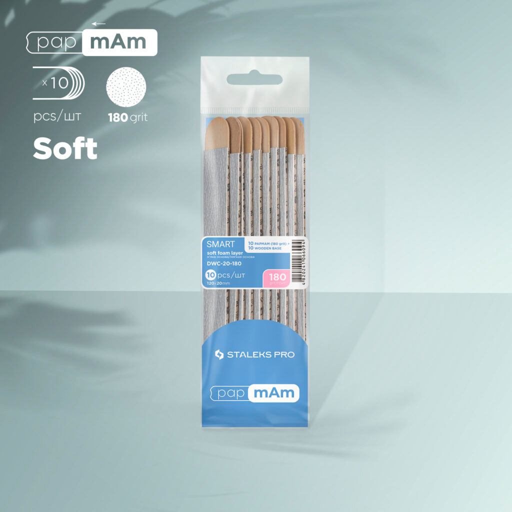STALEKS Disposable Nail Files PapmAm - 180 Grit (5 Pcs), 240 Grit (5 Pcs) & 2 Wooden Bases