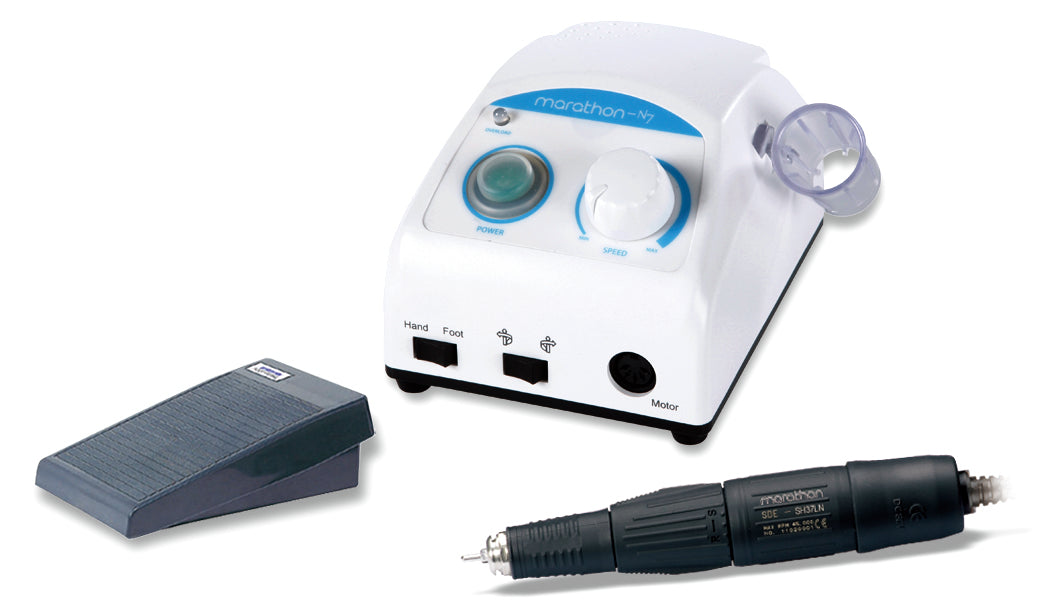 E-file Unit Marathon -N7 - Front view showing the compact design and built-in handpiece cradle.