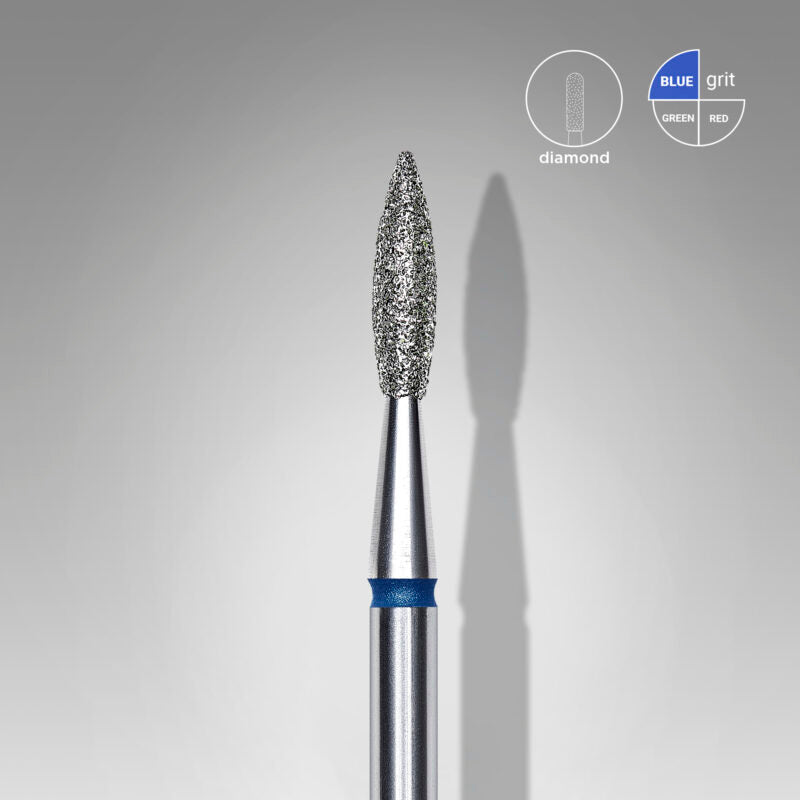 STALEKS FA11R021/8 Diamond Nail Drill Bit Pointed Flame blue 2.1mm 8mm close up