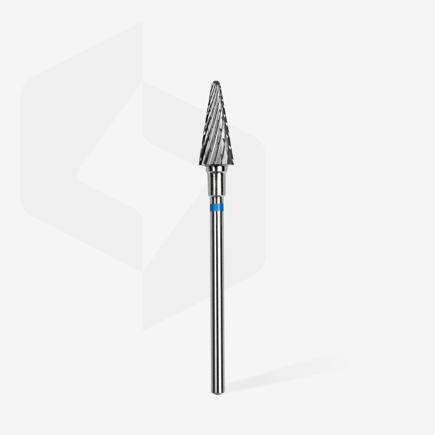 STALEKS Carbide Nail Drill Bit Cone Blue in use during a professional manicure.