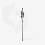 STALEKS Carbide Nail Drill Bit Cone Blue in use during a professional manicure.