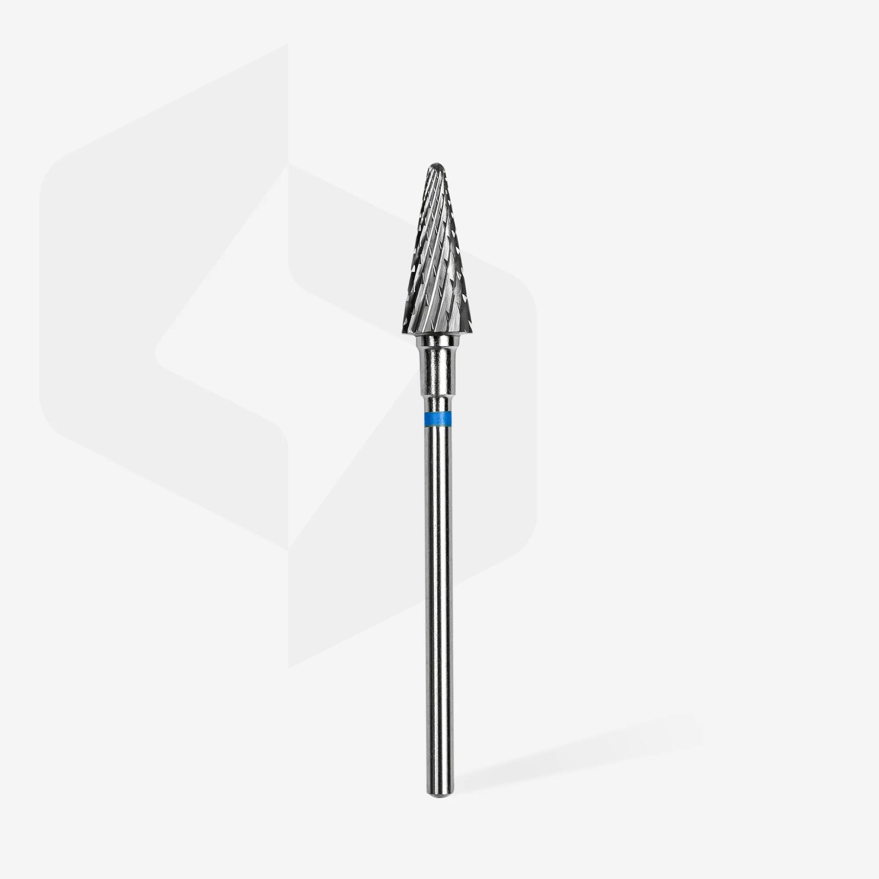 STALEKS Carbide Nail Drill Bit Cone Blue in use during a professional manicure.