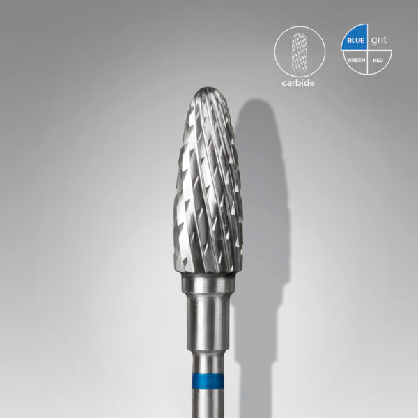 Close-up of STALEKS Carbide Nail Drill Bit Corn EXPERT (Blue) - 5mm head diameter, 13mm working part.