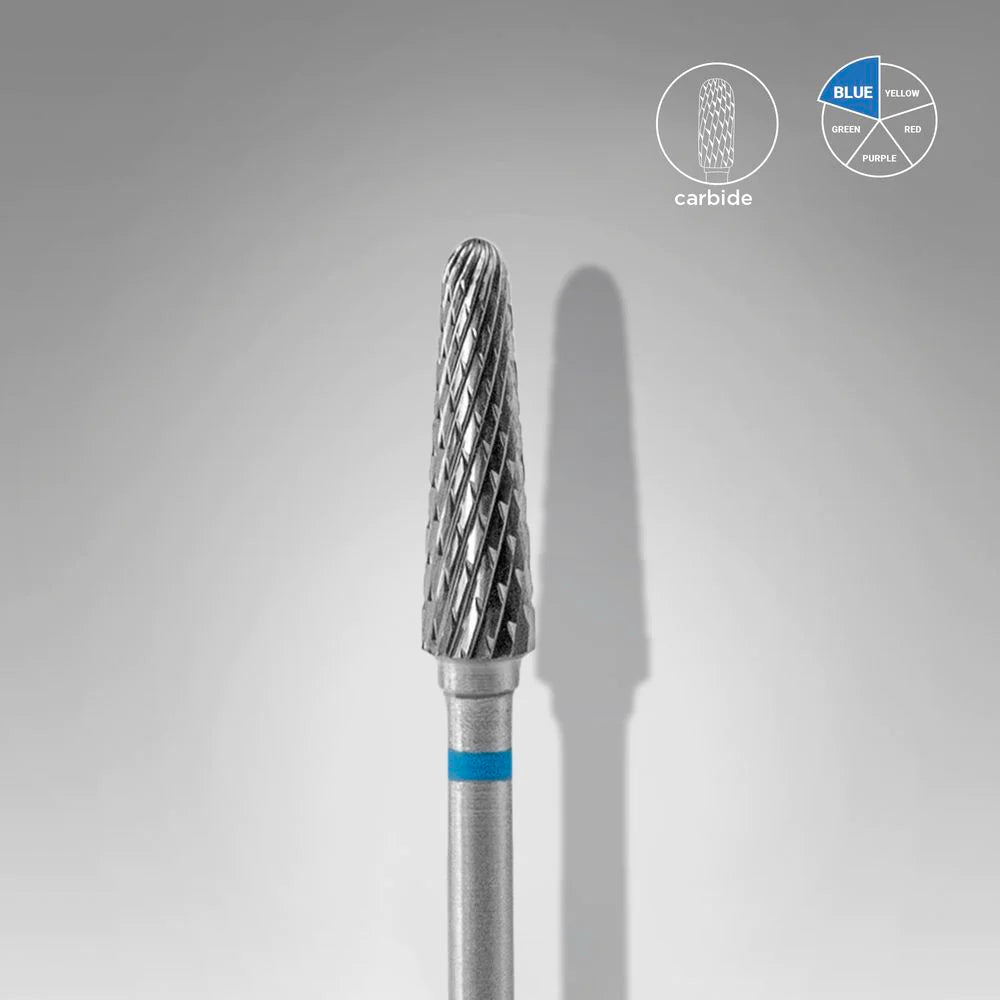 Close-up of STALEKS Carbide Nail Drill Bit Frustum Blue - 4mm head diameter, 13mm working part 