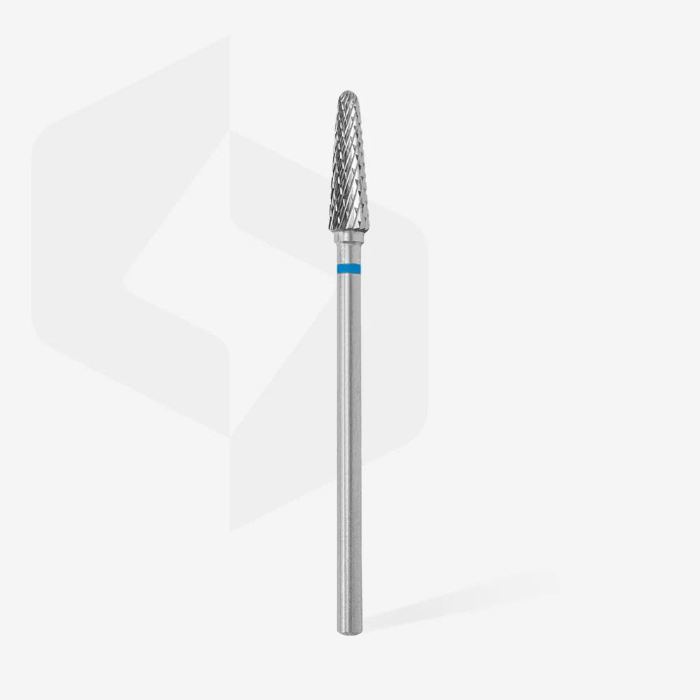 STALEKS Carbide Nail Drill Bit Frustum Blue in use during a professional manicure.
