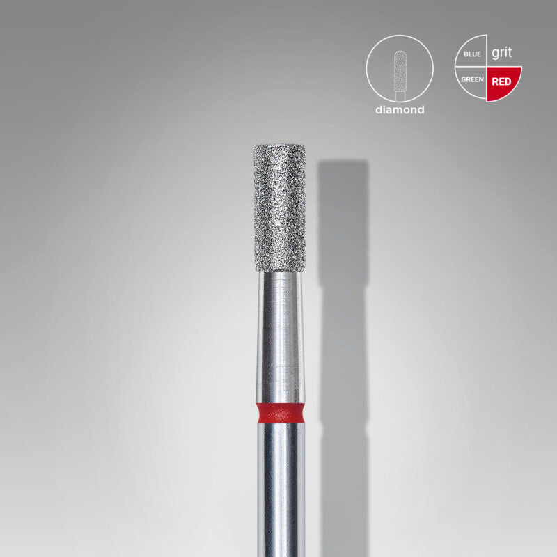 Close-up of STALEKS Diamond Nail Drill Bit Cylinder Red EXPERT - 2.5mm head diameter, 6mm working part