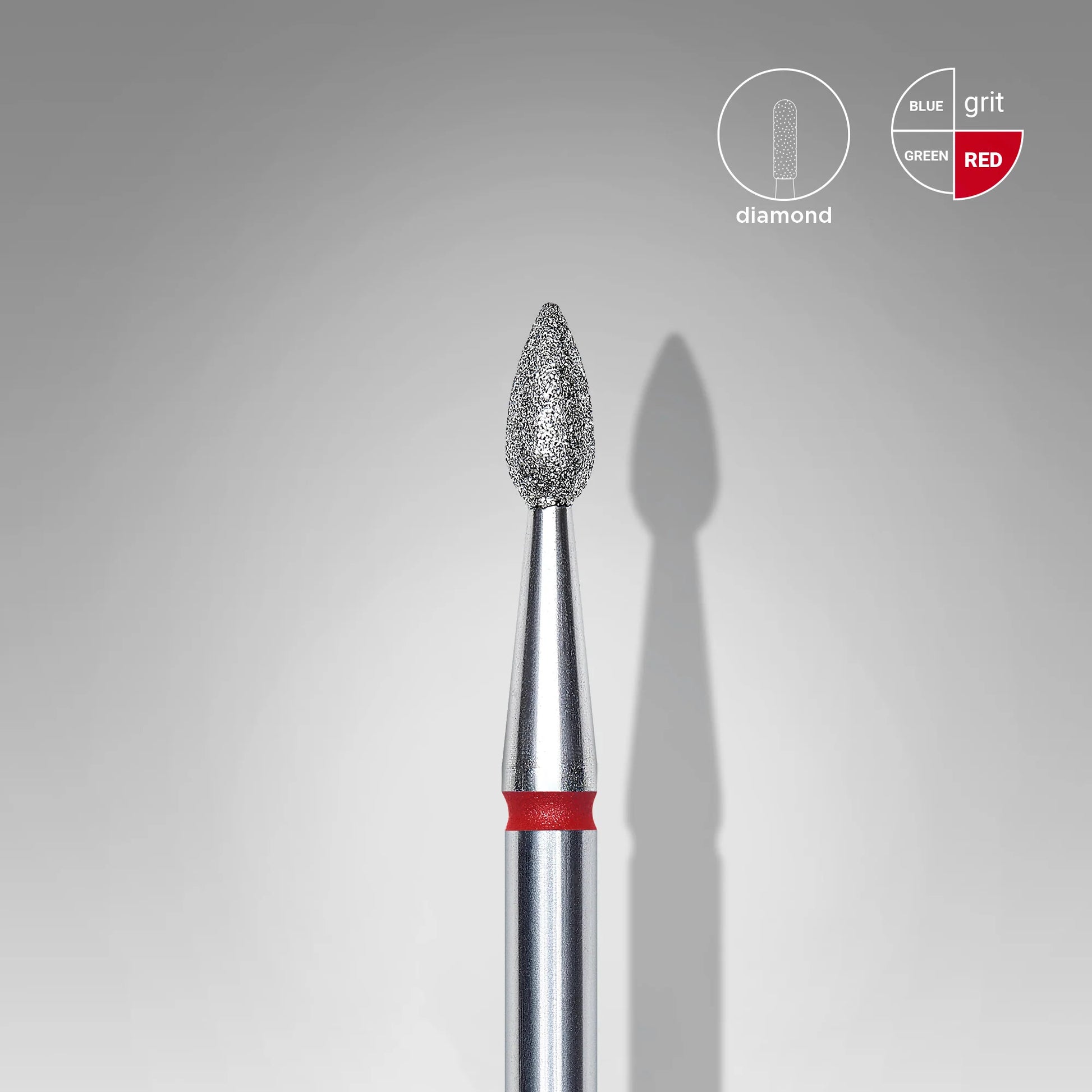 Close-up of STALEKS Diamond Nail Drill Bit Drop Red - 2.3mm head diameter, 5mm working part 