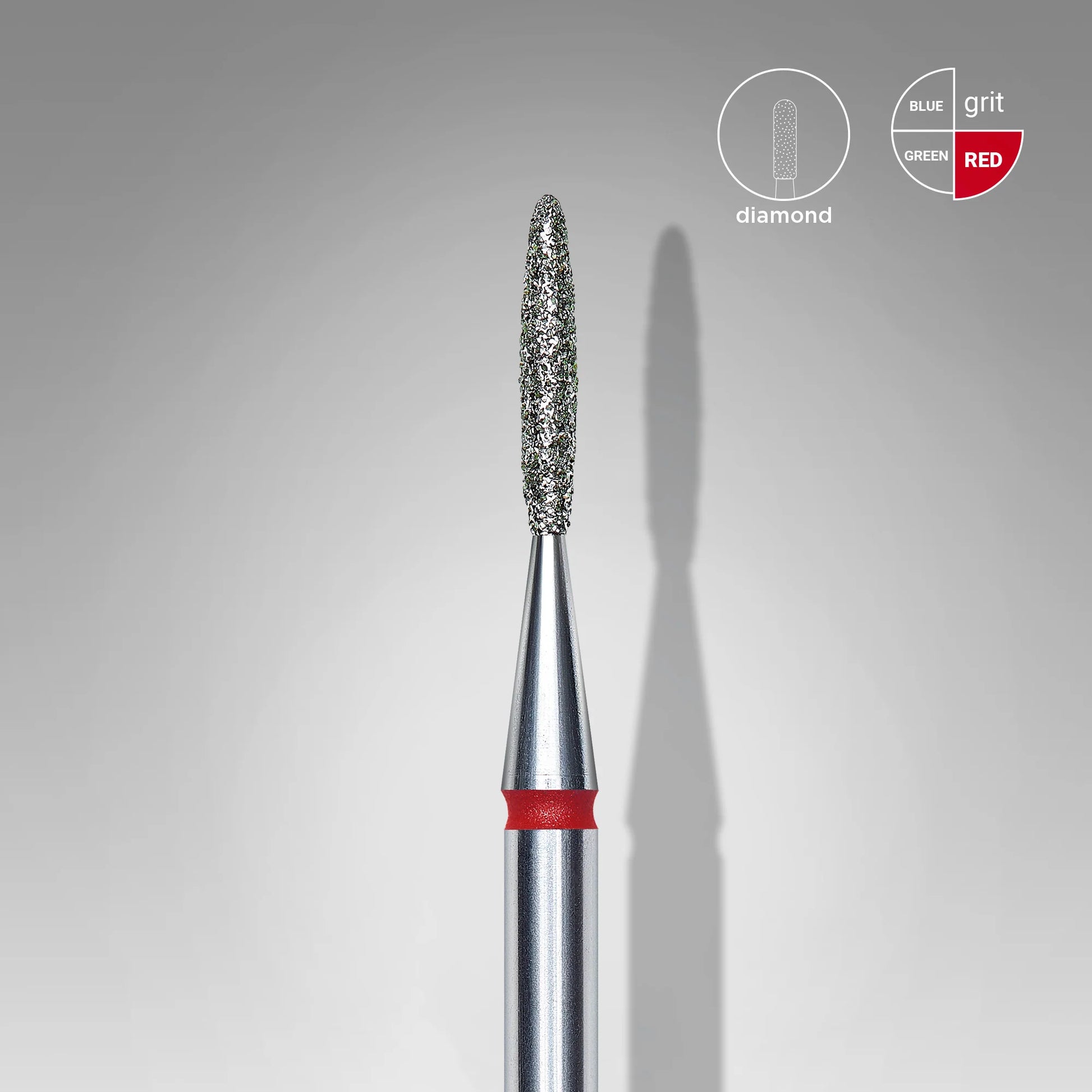 Close-up of STALEKS Diamond Nail Drill Bit Flame Red - 1.4mm head diameter, 8mm working part