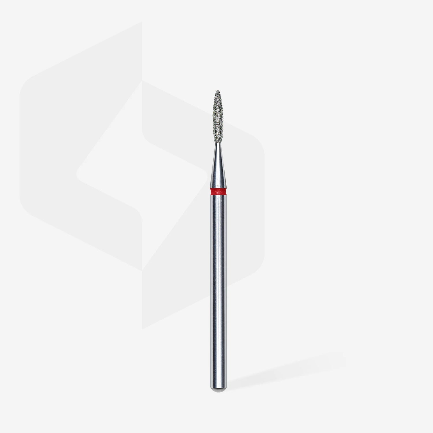 Full length of STALEKS Diamond Nail Drill Bit Flame Red - 1.6mm head diameter, 8mm working part