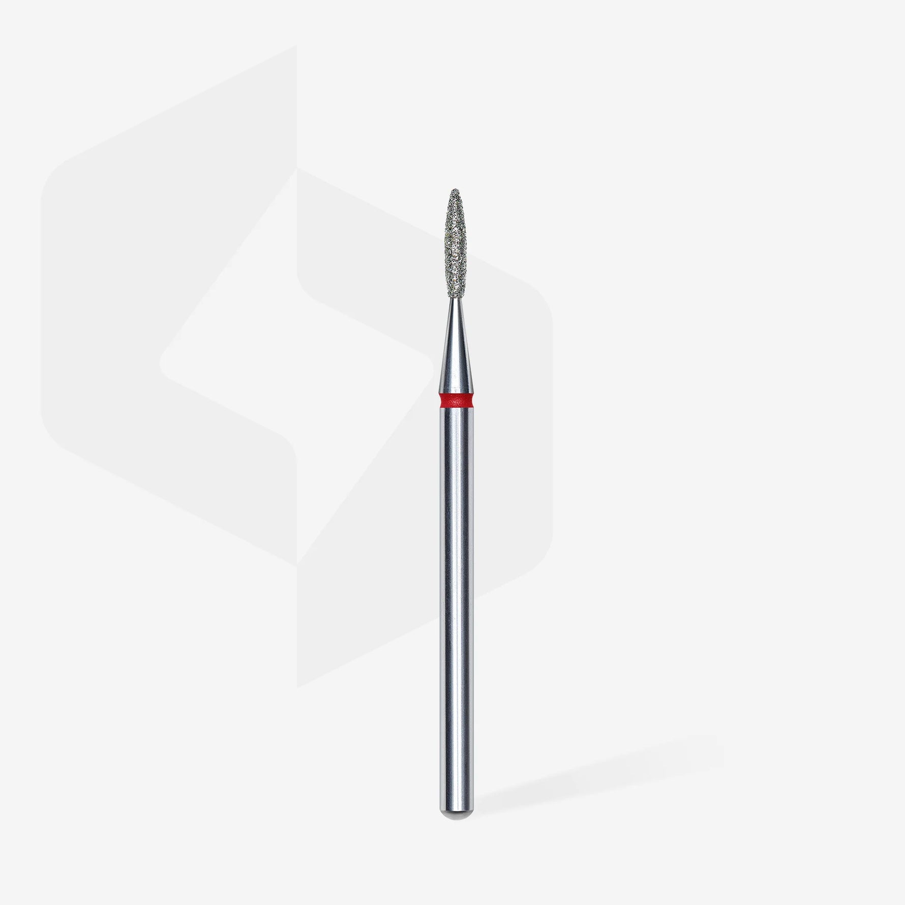 Full length of STALEKS Diamond Nail Drill Bit Flame Red - 1.6mm head diameter, 8mm working part