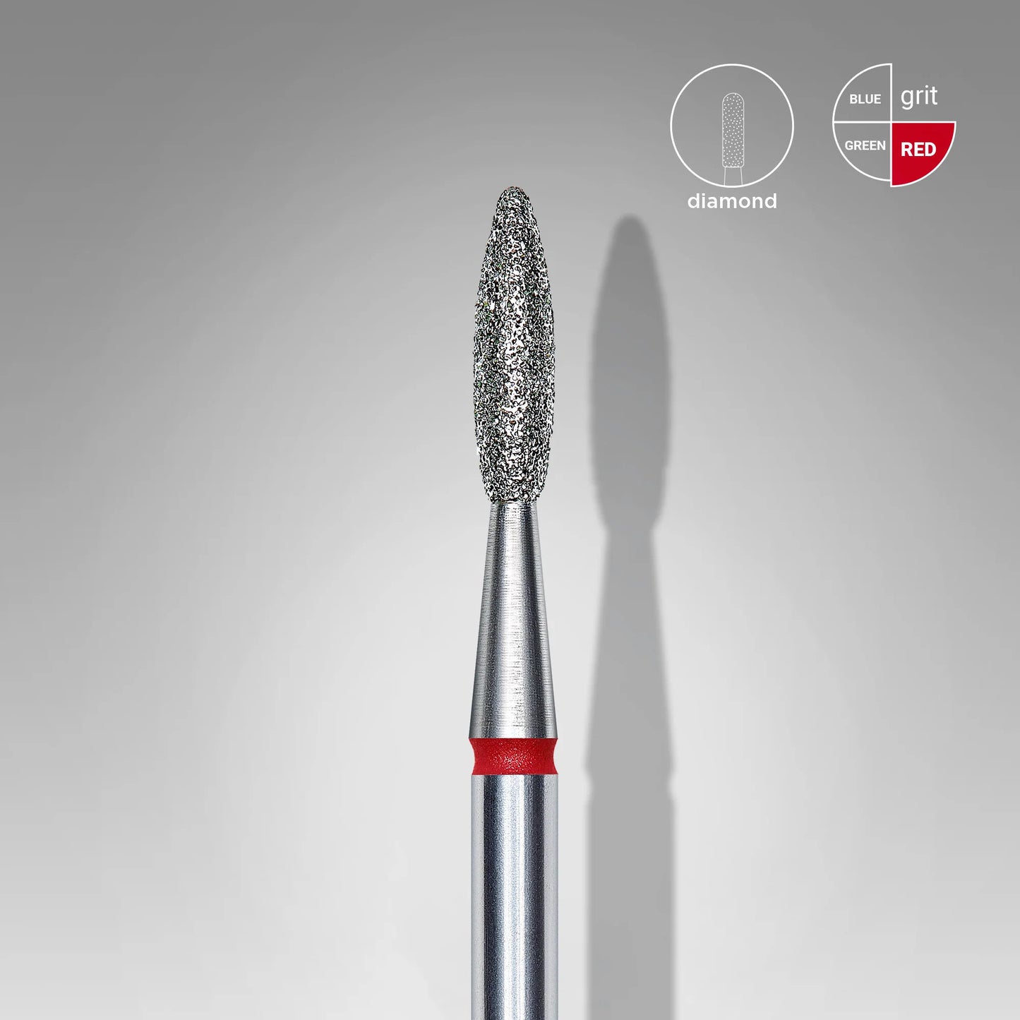 Close-up of STALEKS Diamond Nail Drill Bit Flame Red - 2.1mm head diameter, 8mm working part 