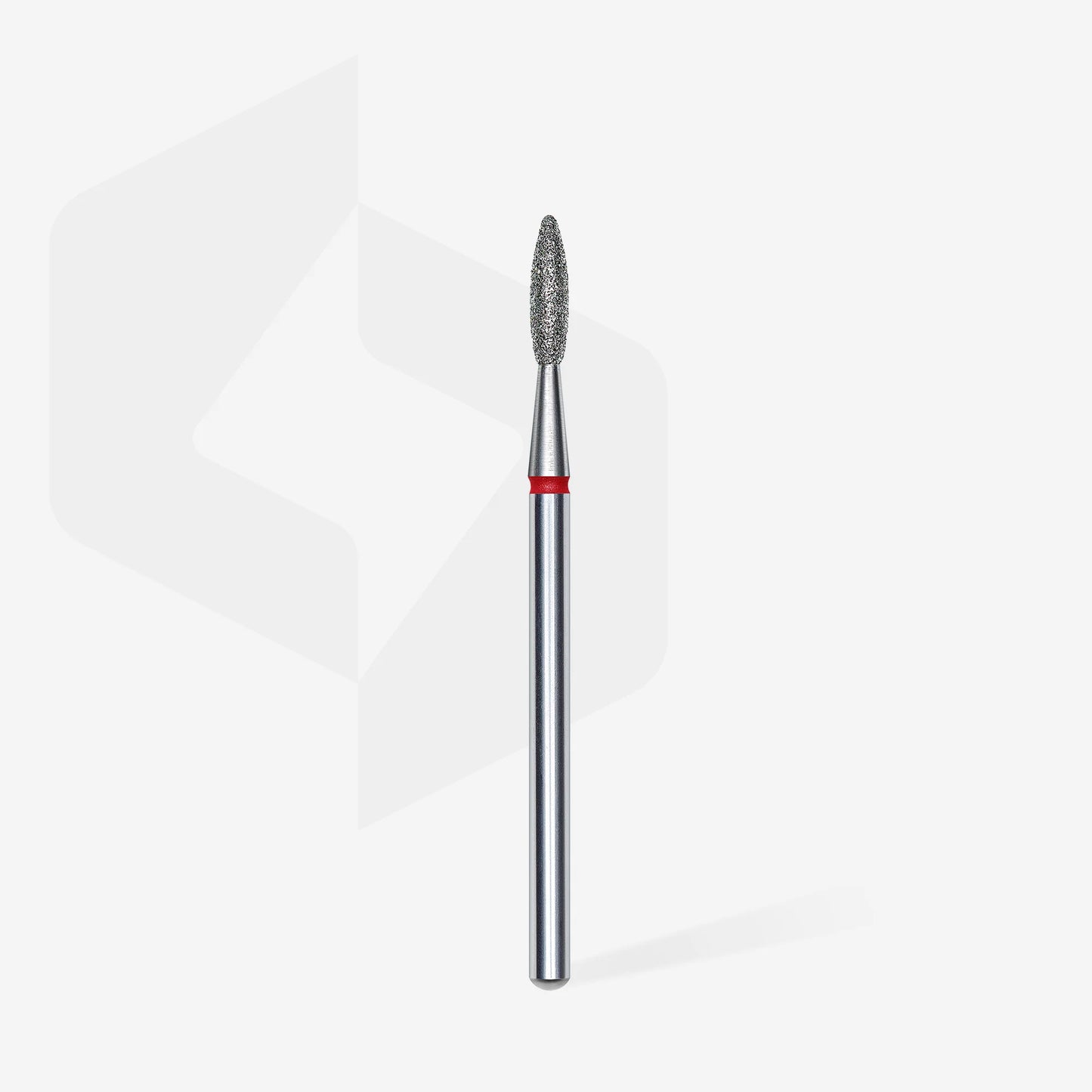 Full length of STALEKS Diamond Nail Drill Bit Flame Red - 2.1mm head diameter, 8mm working part