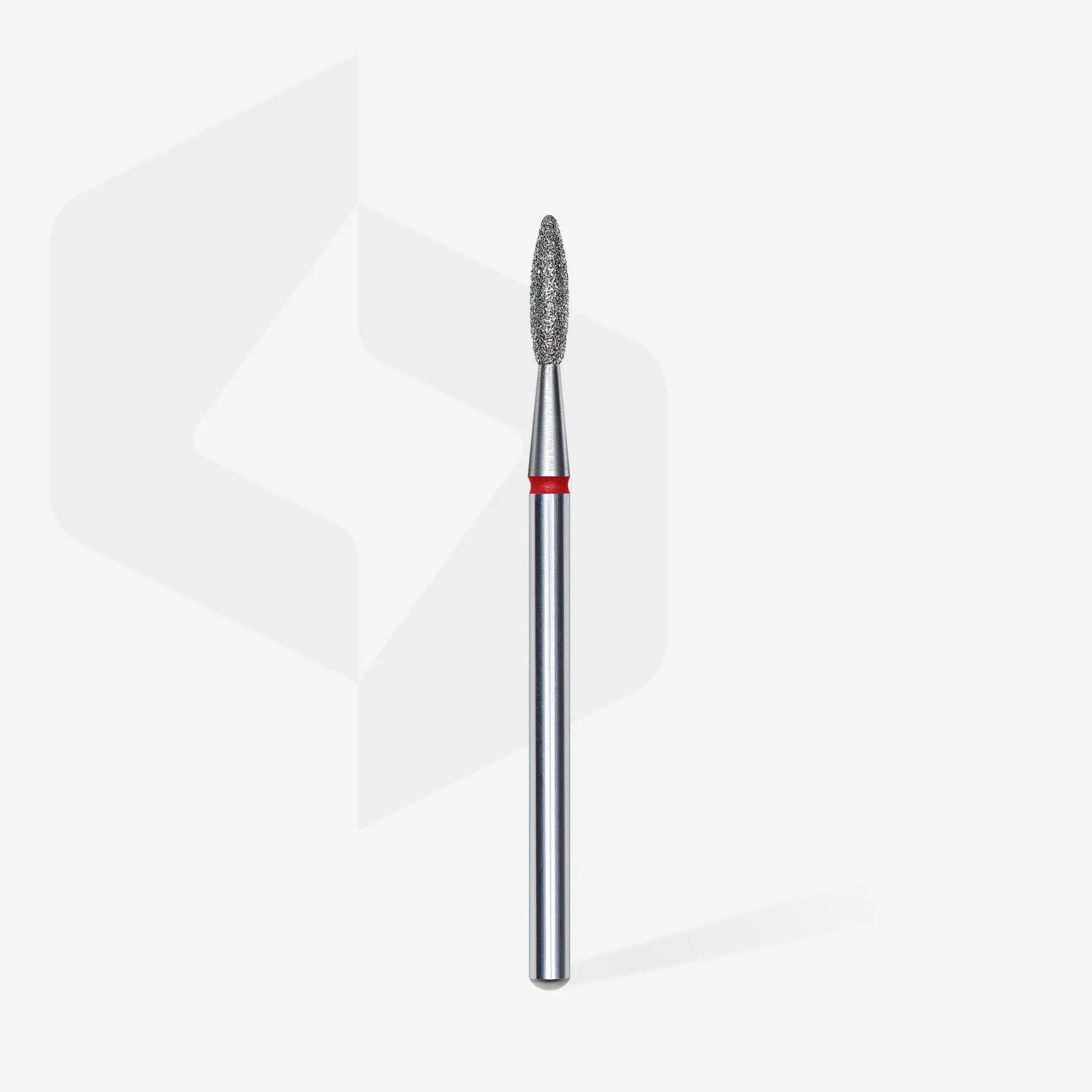 Full length of STALEKS Diamond Nail Drill Bit Flame Red - 2.1mm head diameter, 8mm working part