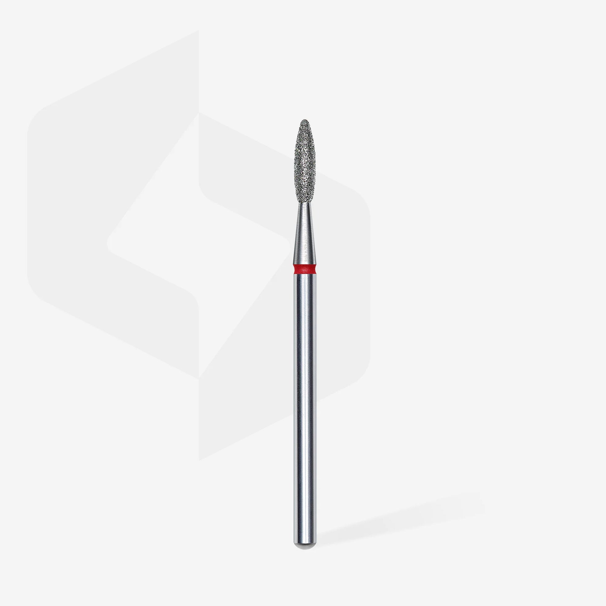 Full length of STALEKS Diamond Nail Drill Bit Flame Red - 2.1mm head diameter, 8mm working part