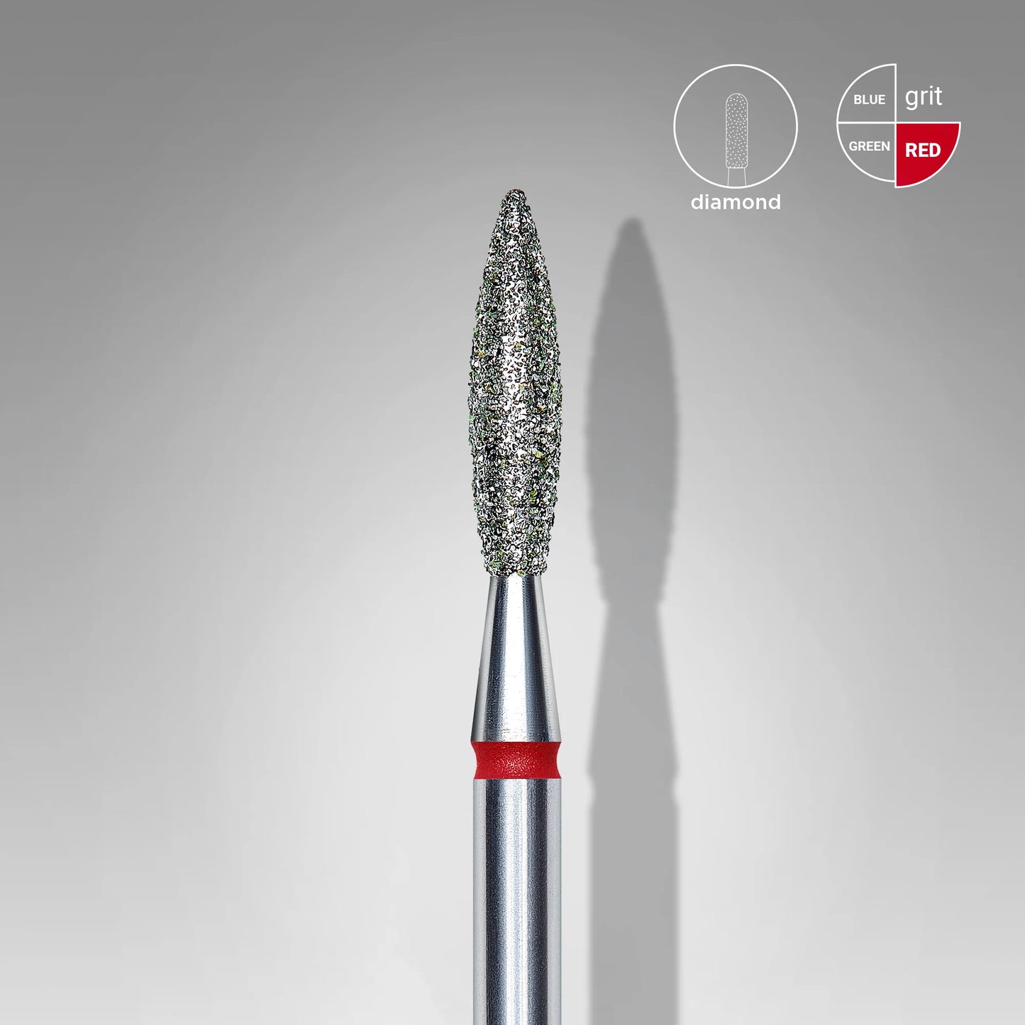 Close-up of STALEKS Diamond Nail Drill Bit Flame Red - 2.3mm head diameter, 10mm working part 