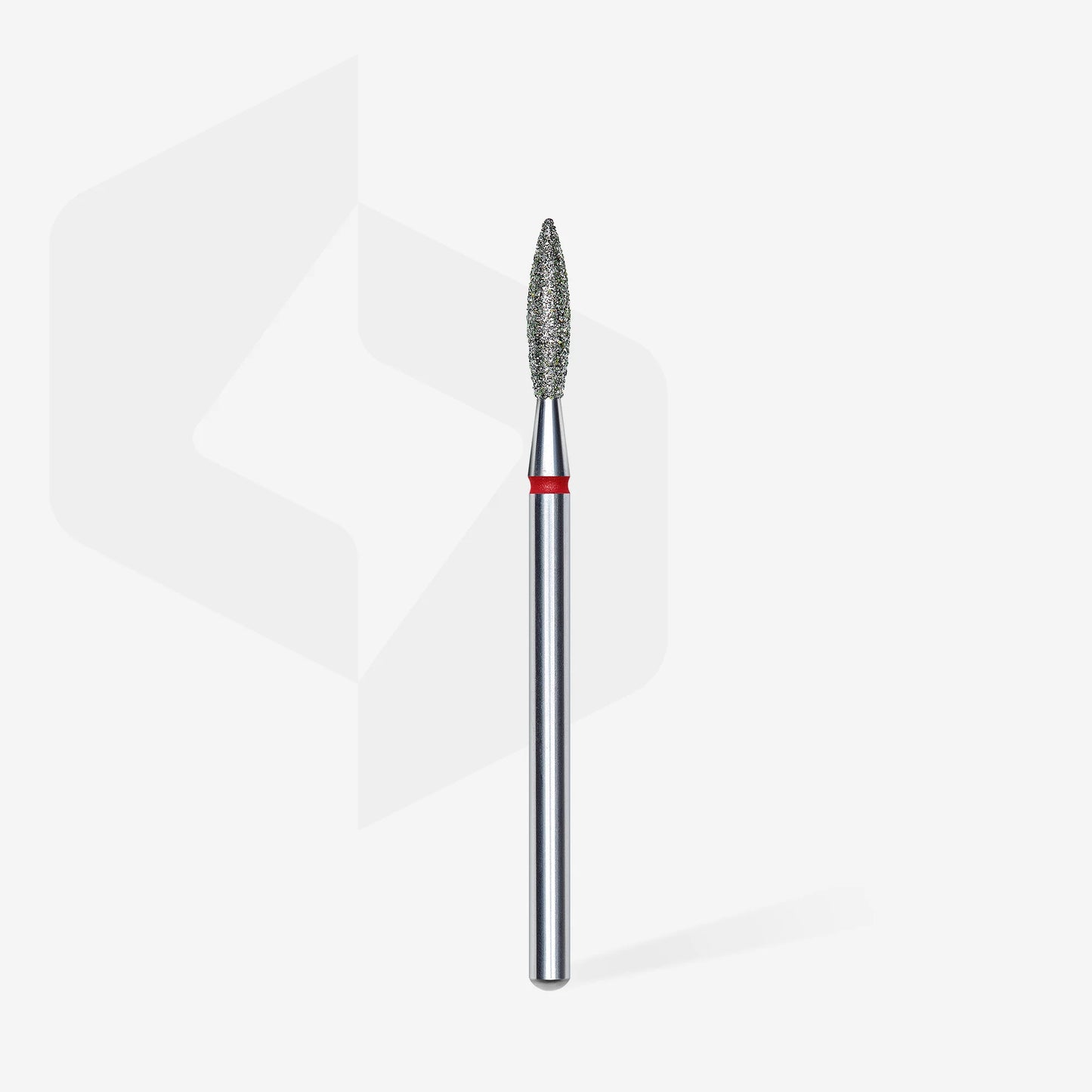 Full length of STALEKS Diamond Nail Drill Bit Flame Red - 2.3mm head diameter, 10mm working part