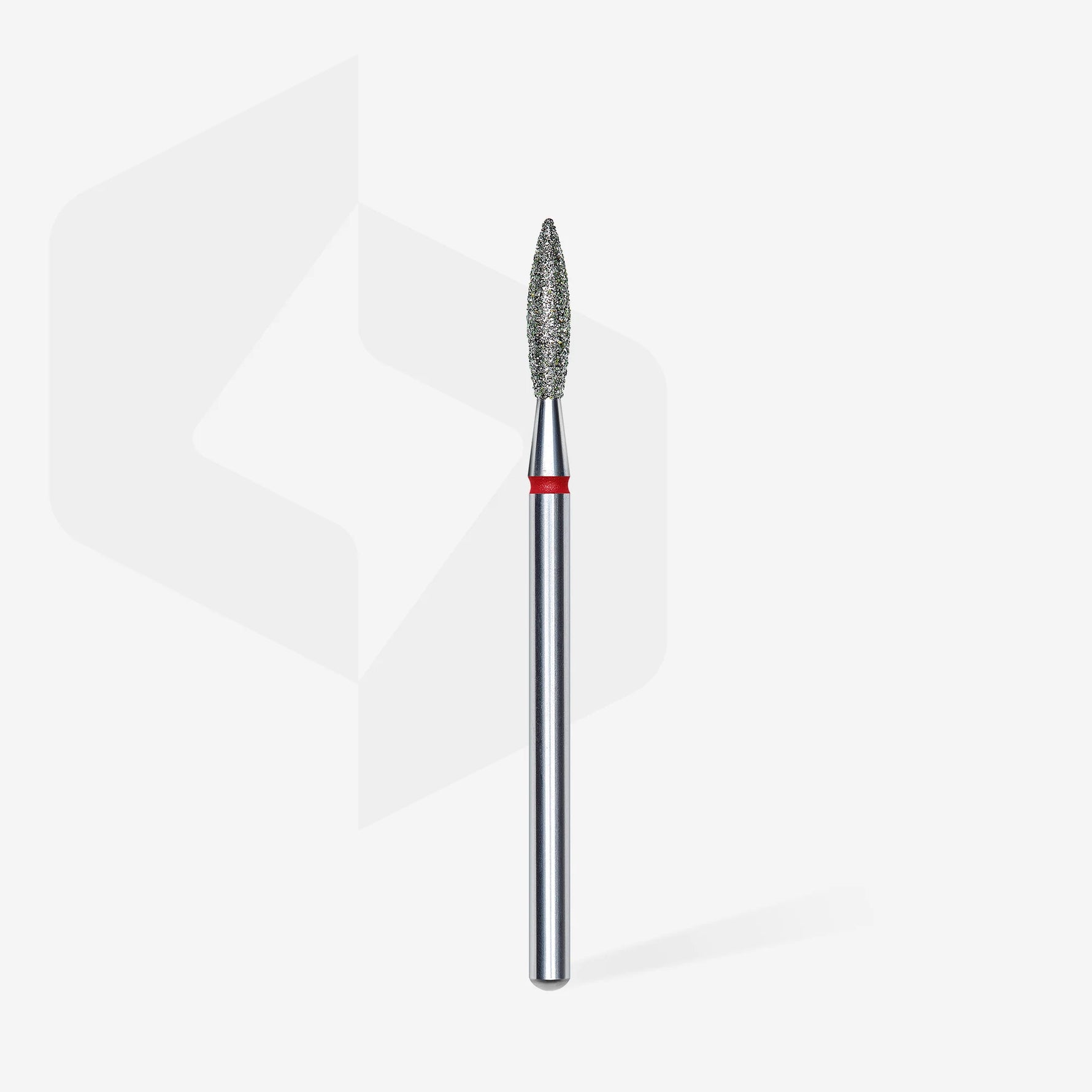 Full length of STALEKS Diamond Nail Drill Bit Flame Red - 2.3mm head diameter, 10mm working part