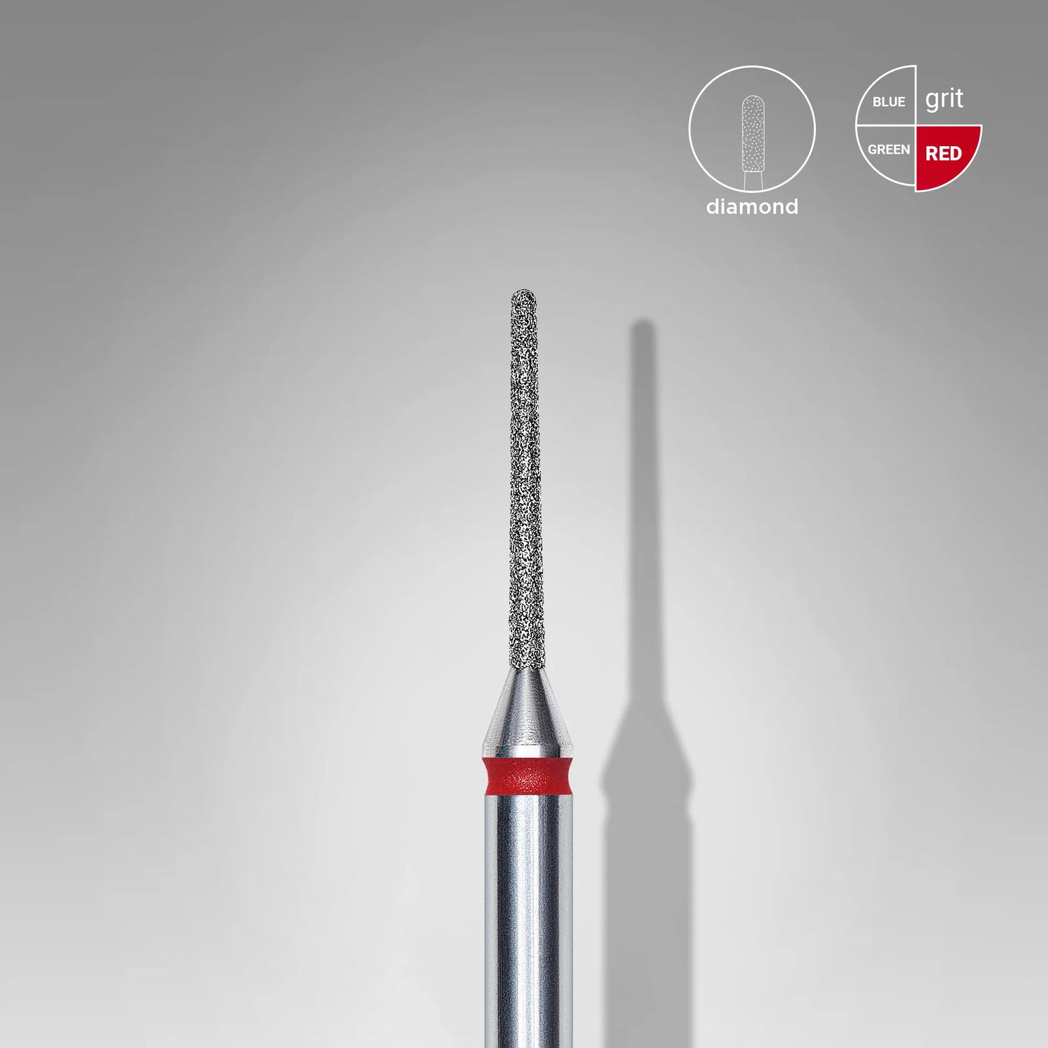 Close-up of STALEKS Diamond Nail Drill Bit Needle Red - 1mm head diameter, 10mm working part