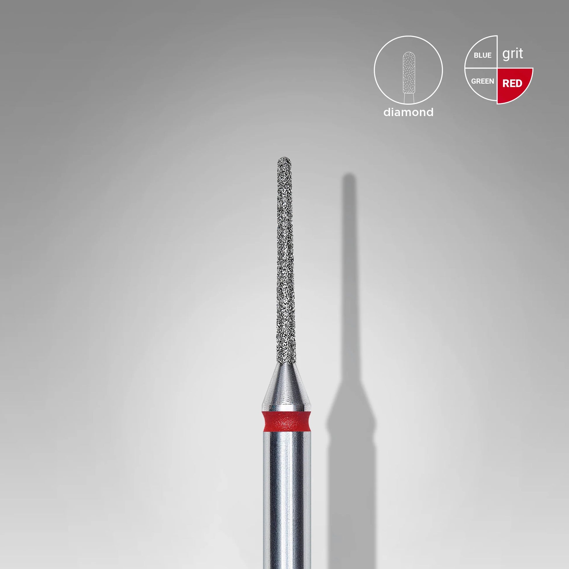 Close-up of STALEKS Diamond Nail Drill Bit Needle Red - 1mm head diameter, 10mm working part
