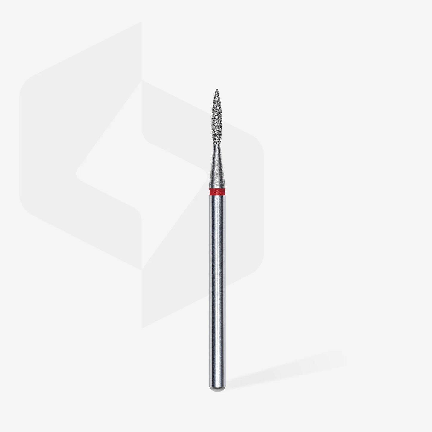 Full length of STALEKS Diamond Nail Drill Bit Pointed Flame Red - 1.6mm head diameter, 8mm working part