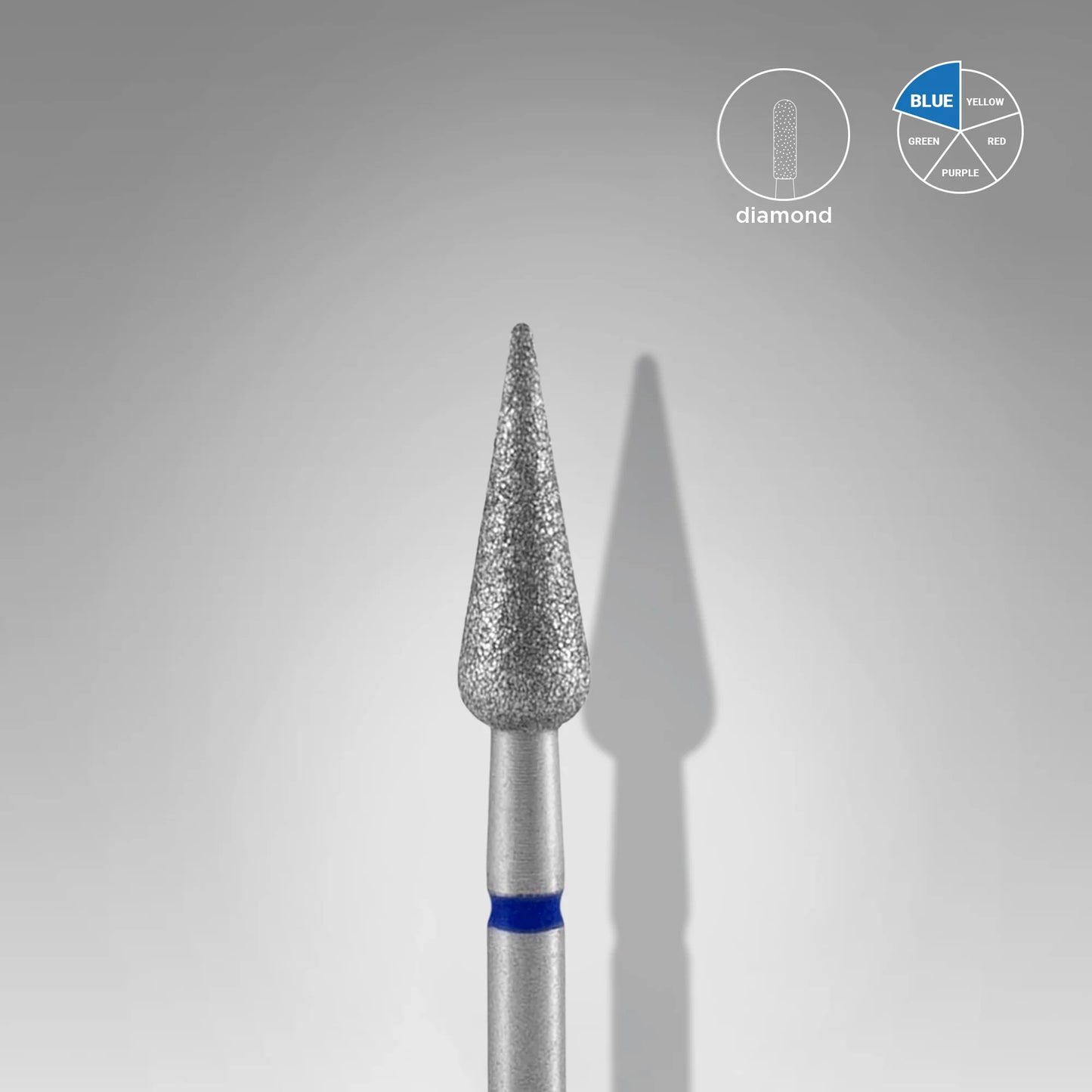 Close-up of STALEKS Diamond Nail Drill Bit Rounded Pear Blue - 4mm diameter, 12mm working part 