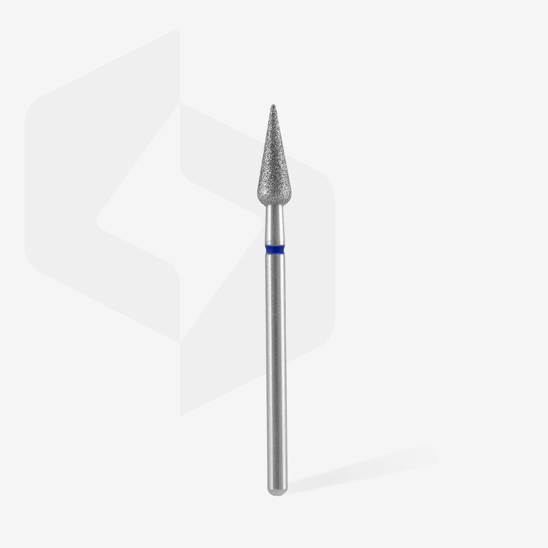 Full length of STALEKS Diamond Nail Drill Bit Rounded Pear Blue - 4mm diameter, 12mm working part 