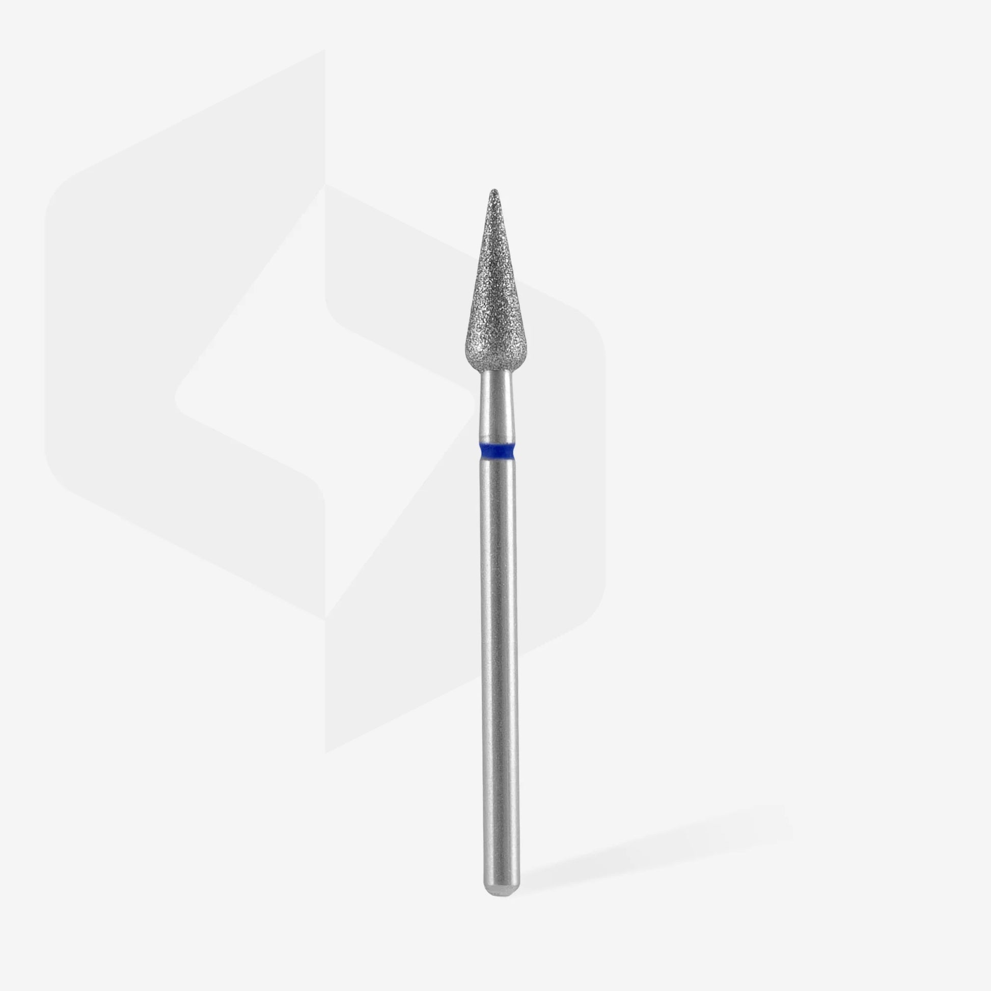 Full length of STALEKS Diamond Nail Drill Bit Rounded Pear Blue - 4mm diameter, 12mm working part 