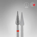 Close-up of STALEKS Diamond Nail Drill Bit Rounded Pear Red - 4mm diameter, 12mm working part