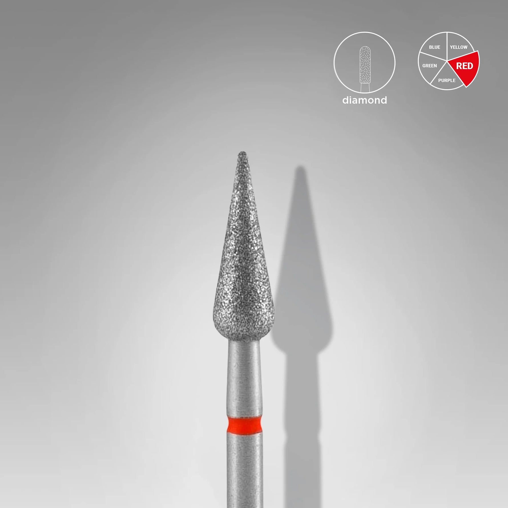 Close-up of STALEKS Diamond Nail Drill Bit Rounded Pear Red - 4mm diameter, 12mm working part
