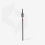 Full length of STALEKS Diamond Nail Drill Bit Rounded Pear Red - 4mm diameter, 12mm working part 