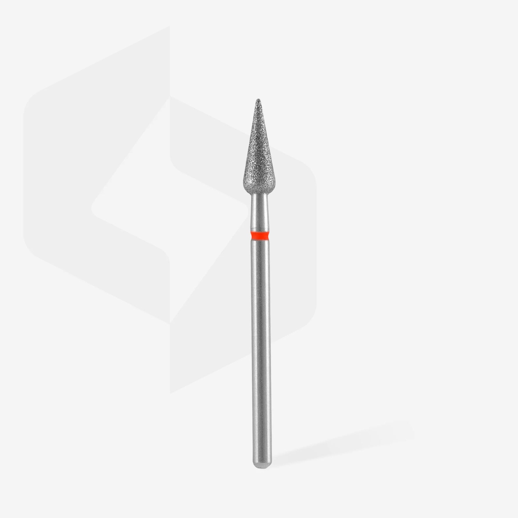 Full length of STALEKS Diamond Nail Drill Bit Rounded Pear Red - 4mm diameter, 12mm working part 