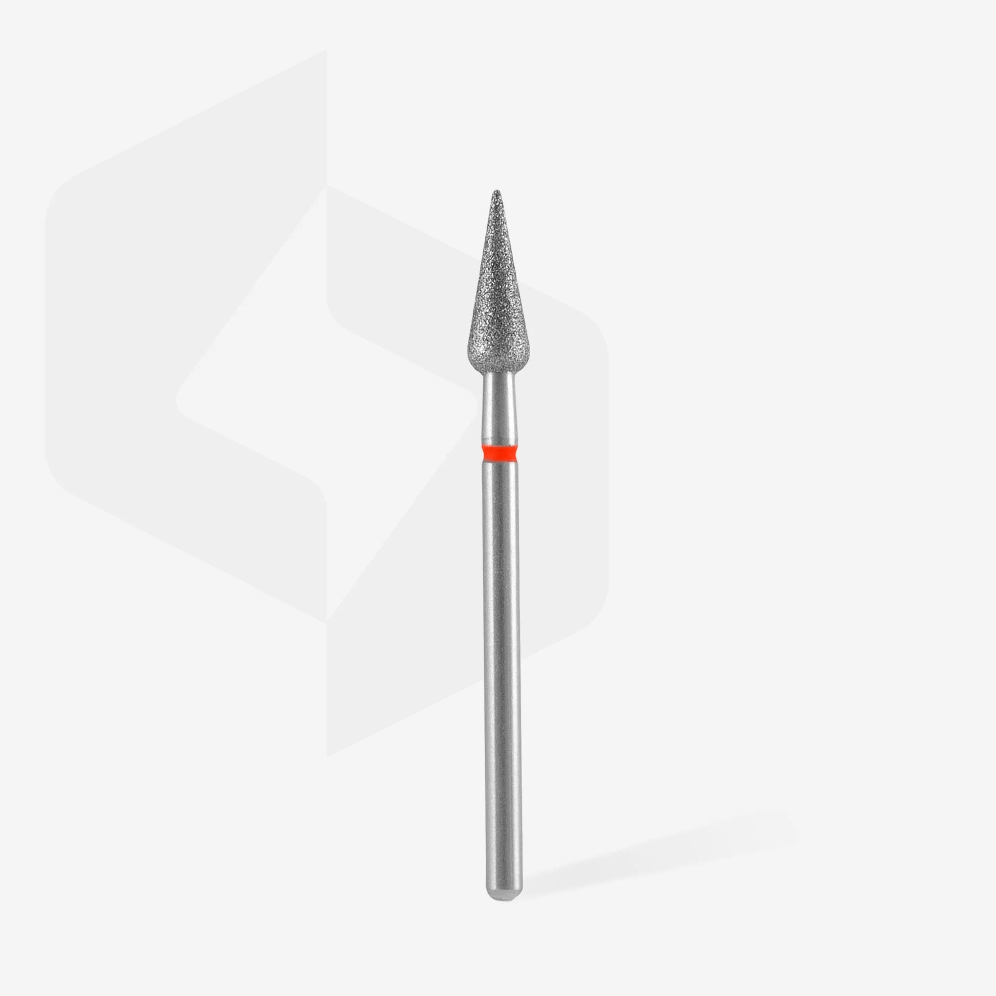 Full length of STALEKS Diamond Nail Drill Bit Rounded Pear Red - 4mm diameter, 12mm working part 