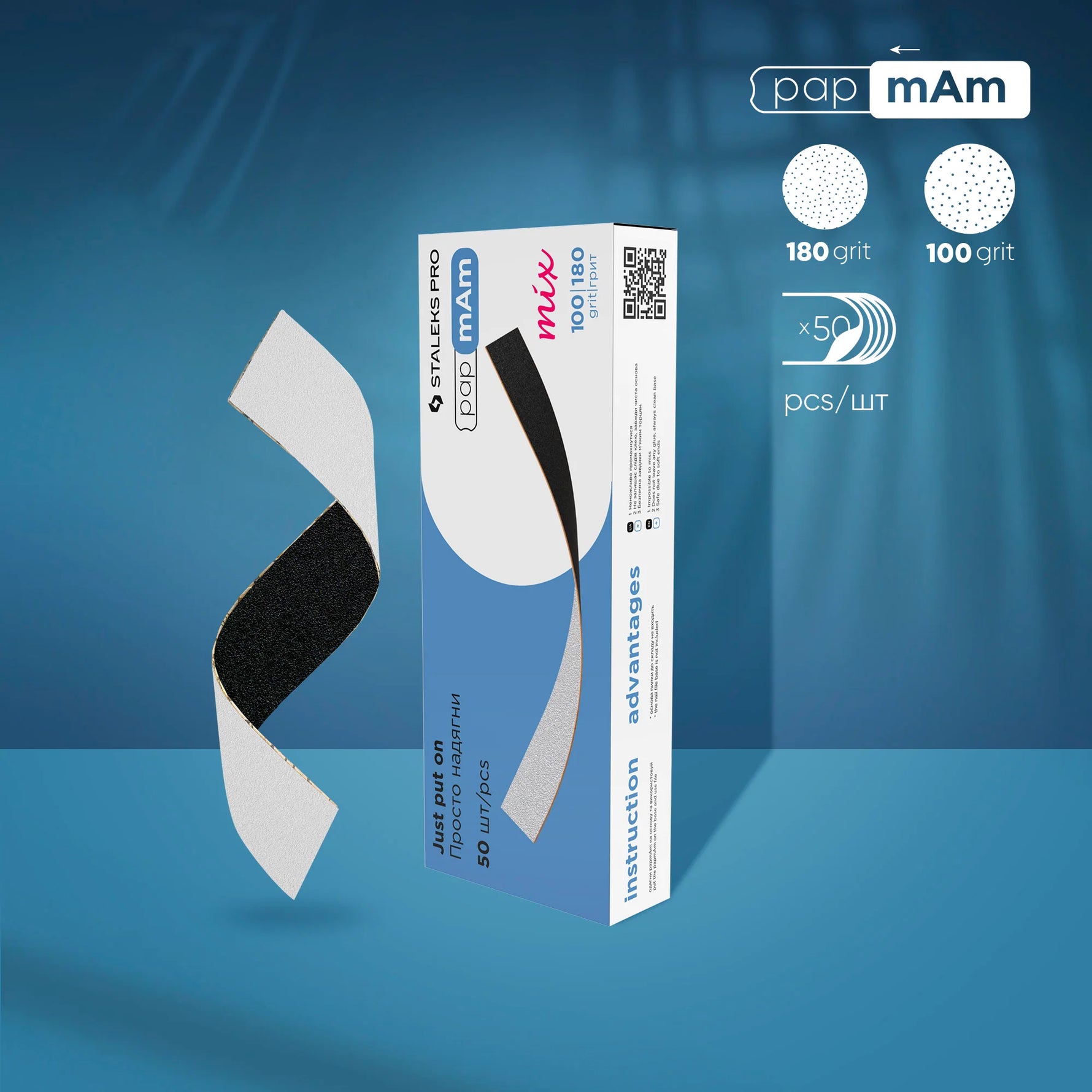 Close-up of STALEKS Disposable Double-Sided Files PapmAm Mix EXPERT - 100/180 Grit.