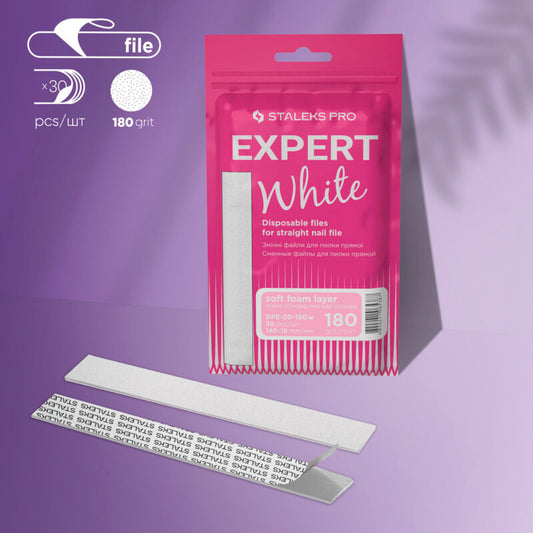 STALEKS Disposable White Files for Straight Nail File - EXPERT 20 180 Grit (30 Pcs)