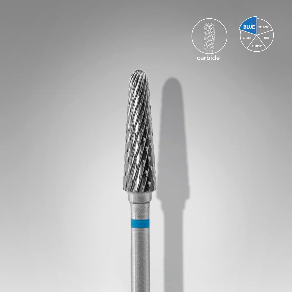 Close-up of STALEKS Carbide Nail Drill Bit Frustum Blue EXPERT - 4mm head diameter, 13mm working part